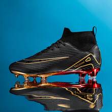 Sepatu Sepak Bola Unisex Anti Selip, Sepatu Sepak Bola Tinggi Tahan Lama untuk Lapangan Rumput Buatan - Hitam - View 2