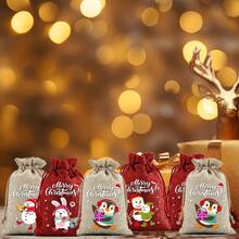 20pcs Christmas Multi-Color Drawstring Closure Portable Fashionable Elderly Snowman Pattern Durable Jute Christmas Bags, Christmas Drawstring Gift Bags, Holiday Party Small Gift Packaging, Ideal Choice For Christmas Use - Multicolor - View 3