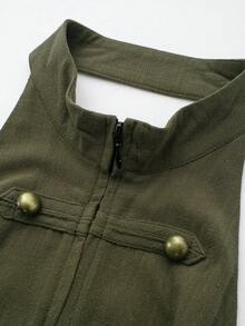 Women's Sleeveless Backless Napoleon Style Halter Top Summer - Green - View 3