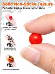 TWOING 12 Colors Halloween 3D 4D Sculpture Gel Kit With Nail Art Pen, Non-Sticky Soak Off Carving And Sculpting Gel, Firm Texture Embossed Painting Gel For Pumpkin Ghost Spider Web DIY Nail Design Salon Home Decoration - 彩色 - 查看 4