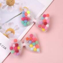 2pcs Girls Tulle Bow Hair Clips Colorful Plush Ball Mesh Bow Hair Clips Cute Adorable Hair Accessories - Multicolor - View 3