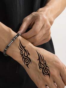12pcs Totem Pattern Tattoo Stickers, Waterproof Men's Temporary Tattoos For Hand, Leg, Arm And Body Makeup, Wolf, Dragon Totem Fake Tattoo For Women, Hand Tattoo Suitable For Holiday, Daily Body Wear - Black - View 4