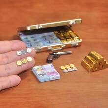 Exquisite Miniature Golden Deposit Box Model, Containing Miniature Gold And Silver Coins, Gold Bar Models And Banknote Model Ornaments, Suitable For Dollhouse Miniature Scenes, Home Decor, And Collection Display, And Also Makes A Great Gift. - A - View 5