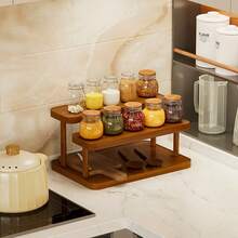 3-Tier Wooden Spice Rack Organizer, Stepped Countertop Spice Bottle Storage Rack, Multi-Layer Kitchen Spice Display Rack, Space-Saving Pantry Cabinet Countertop Storage Shelf - Multicolor - View 7