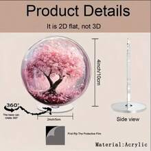 Pink Cherry Blossom Tree Acrylic Ball Stand, 360° Rotating Atmosphere Desktop Decor - A - View 7