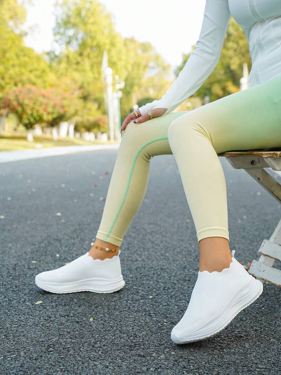 女款新款印花厚底透氣休閒運動鞋 - 白色 - 查看 1