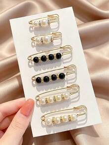 6pcs Faux Pearl Brooch, Suitable For Women & Girls Clothes, Dresses, Cardigans, Pants, Skirts, Brooches (No Card) Dress Accessories Pin For Clothes Bag Charm School Office Accessories Shirts Jacket Jewelry Christmas Halloween Clothes Pin Funny Cute Teacher Gifts - Mash Up - View 3