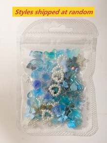 100件 3D樹脂美甲飾品：隨機組合包含玫瑰、桃花、裙子、蝴蝶結、蛇、冰淇淋、龍、愛心、亮片鏤空愛心、星星、兔子及各種動物造型，搭配水鑽與仿珍珠，適用於DIY美甲裝飾與手工藝品，適合春夏秋冬四季及Y2K美甲風格 - 藍色 - 查看 5