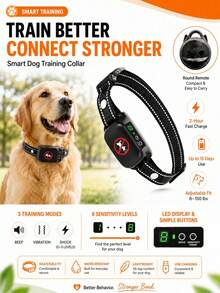 Kalung Anti Gonggong Anjing, Kalung Pelatihan Anti Gonggong Isi Ulang dengan Mode Bunyi & Getaran, 8 Tingkat Sensitivitas yang Dapat Diatur, Deteksi Gonggong Cerdas, Tali Reflektif yang Dapat Diatur untuk Anjing Kecil, Sedang, dan Besar - Hitam - View 1