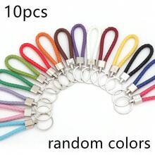 10pcs/Pack PU Braided Keychain 11.5cm Zinc Alloy Hook Simple Colorful Dopamine Leather Rope Pendant Keychain DIY Pendant Phone Lanyard Accessory - Woven Keychain - View 12