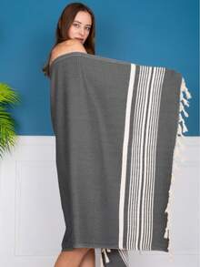 2 Pieces %100 Cotton Mykonos Peshtemal, 2 Peshtemals In Same Colour, 2 Peshtemal Suitable For Beach And Home Use - Black - View 4