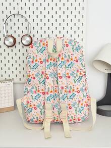 1 Set Casual College Style Floral Pattern Backpack Set, Includes Backpack, Lunch Bag And Pencil Case, With Laptop Compartment, Adjustable Shoulder Straps, Multi-Pocket Large Capacity, Multi-Function School Bag Set, Suitable For Girls/Teenagers/College Students/Graduates Daily Use/Vacation/Travel/Back To School. - 2347 - View 9