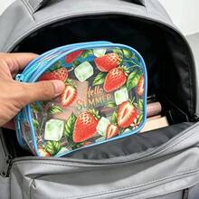 Strawberry Print Transparent PVC Travel Toiletry Bag, Waterproof Zipper Cosmetic Organizer, Summer Clear Makeup Pouch, Portable Travel Essentials - Multicolor - View 8