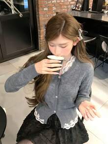 秋冬新款韓式甜美休閒針織毛衣女款，約會/購物/萬聖節/聖誕節/新年氛圍穿搭外套/秋季 - 灰色 - 查看 5