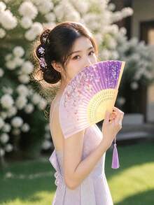 1pc Chinese Style Bamboo Bone Folding Fan, Portable Foldable Small Fan, Hanfu Dance Photo Prop/Summer Cooling Carry-On Small Fan/Home Decor Folding Fan/Travel Essential/Fan/Wedding Gift - Multicolor - View 2