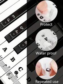 88/61/54/49/37 Keys Piano Transparent Stickers, Electronic Piano Keyboard Roll Piano Key Stickers, Short Scale Stickers, Removable Piano Keyboard Letter Stickers, Large Letter Piano Stickers, Beginner Music Note Labels - Multicolor - View 2