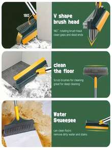 1pc Long Handle Cleaning Brush, 2-In-1 Floor Gap Cleaning Tool, Window Cleaning Tool, Suitable For Bathroom, Toilet, Hotel And Commercial Use, With Angled Bristles And Scraper, 180° Rotating Brush Head, Home Cleaning Helper - Cleaning Brush - View 5