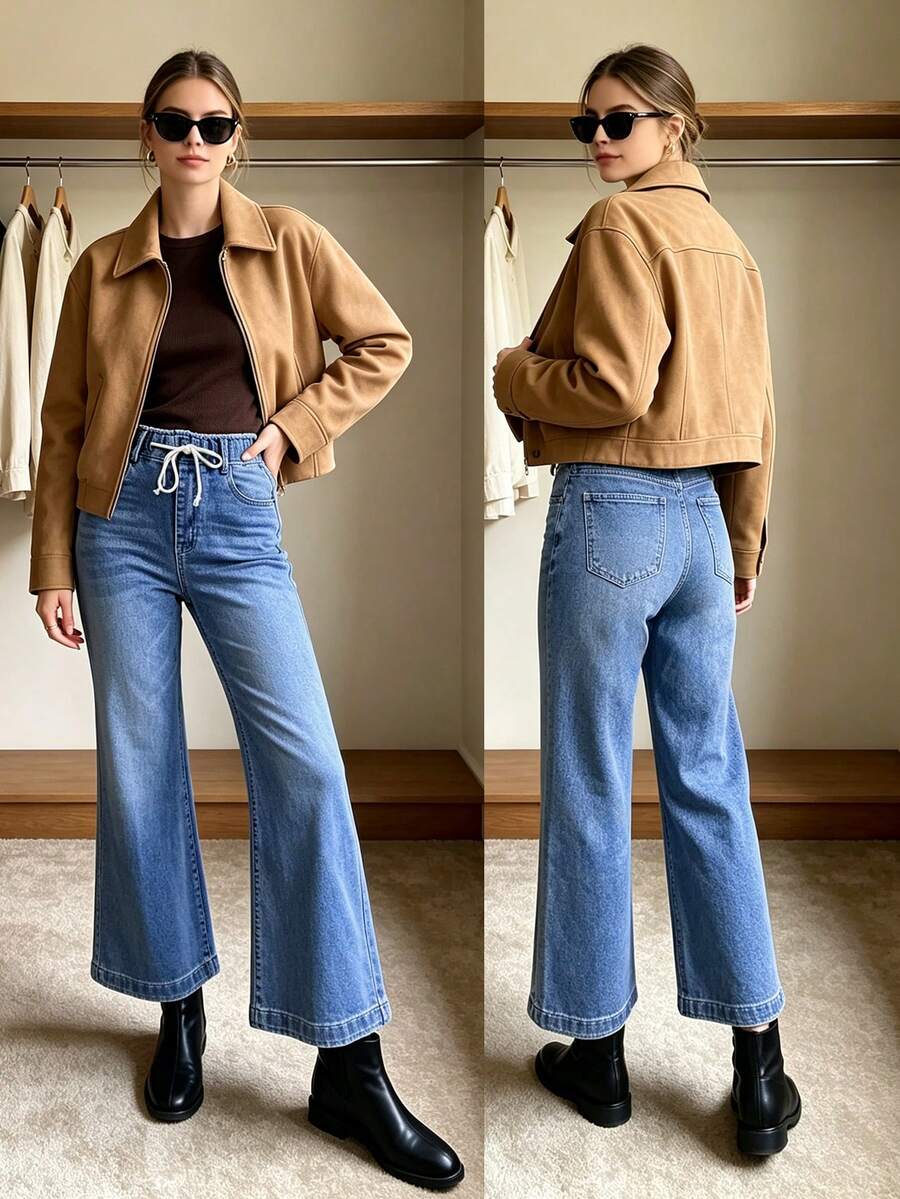 8202# Casual Waist Fringed Women's Cropped Length Denim Pants Fall - Light Wash - View 1