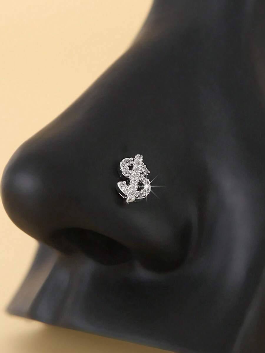 1pc Rhinestone Dollar Sign Nose Stud For Women Daily Wear - Multicolor - View 1