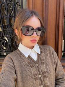 Cardigan Rajut Argyle, Kerah V, Kancing Depan, Lengan Panjang, Trim Bergaris, Cokelat, Sweater Kasual untuk Lapisan Pakaian Musim Gugur dan Musim Dingin dengan Bahan Lembut dan Elastis - Coffee Brown - View 3