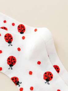 5 Pairs/1 Pair Colorful Cute Cartoon Insect Pattern Mid-Calf Socks, Women's Casual Sweet Ladybug Pattern Sports Socks, Breathable Skin-Friendly Moisture-Wicking, Suitable For Daily Wear And Outdoor Sports - Multicolor - View 9