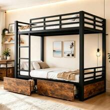 Metal Bunk Bed With Drawers, Space-Saving Children's Bed Storage Bed - 黑色 - 查看 1