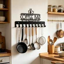 American Style COFFEE BAR Iron Coffee Cup Hooks, Wall-Mounted Multi-Hook Storage Rack, Home Kitchen Restaurant Apron & Utensil Organizer, Commercial Cafe Bar Creative Metal Wall Decor Hooks, Mug Hanging Rack, Home Decor - View 4