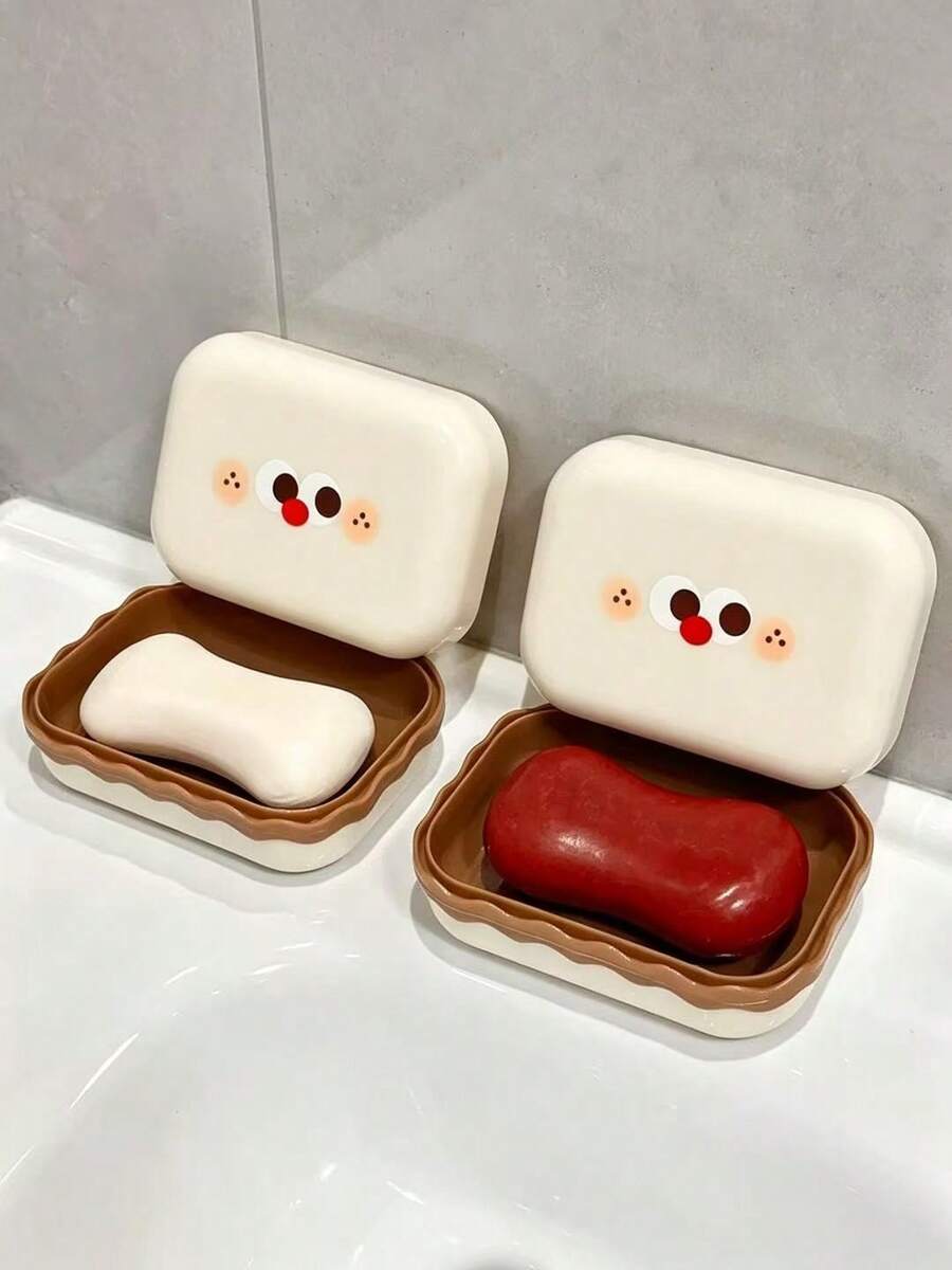 2pcs Creative Portable Soap Box With Lid, Double Layer Drainage Soap Holder For Bathroom - Multicolor - View 1