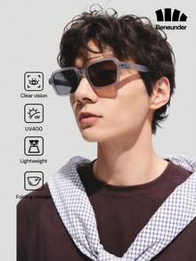 Beneunder Small Square Frame Lightweight Foldable Fashion Glasses FD016 - Light Grey - View 1