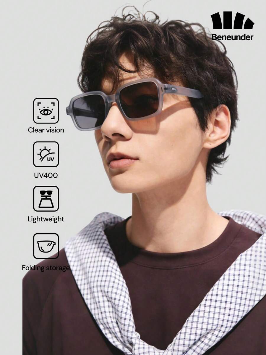 Beneunder Small Square Frame Lightweight Foldable Fashion Glasses FD016 - Light Grey - View 1