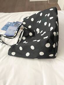 Women's Polka Dot Canvas Tote Bag, Large Capacity Shoulder Bag With Front Pocket, Casual Handbag For Daily Use - Black - View 5