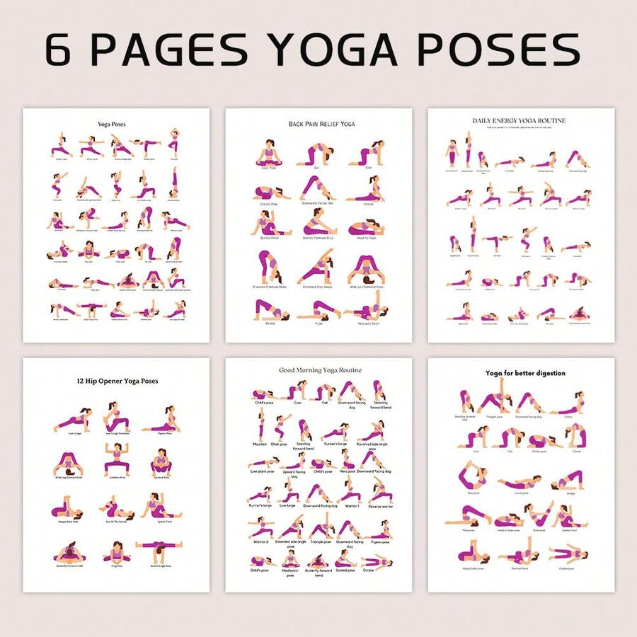 6pcs Yoga Practice Poster Set, Multiple Different Themes Yoga Poses Yoga Guide, Yoga Fitness, Weight Loss And Body Shaping Exercise, Fitness Workout, Yoga Gym Assistant, Pose Training, Yoga Enthusiasts, Yoga Auxiliary Tools, Suitable For Different People, Fitness Poster, Suitable For Room And Office Decoration