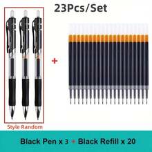 23/33pcs Retractable Ballpoint Pens, Large Capacity 0.5mm Black/Red/Blue, Replaceable Refills, Student Stationery - A - View 7