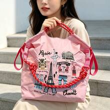 1 buah Tas Belanja Motif Menara Eiffel Bordir Terbaru, Tas Tote Bahu Lipat Kapasitas Besar untuk Pesta dan Perjalanan, Bahan Nilon - MultiWarna - View 6