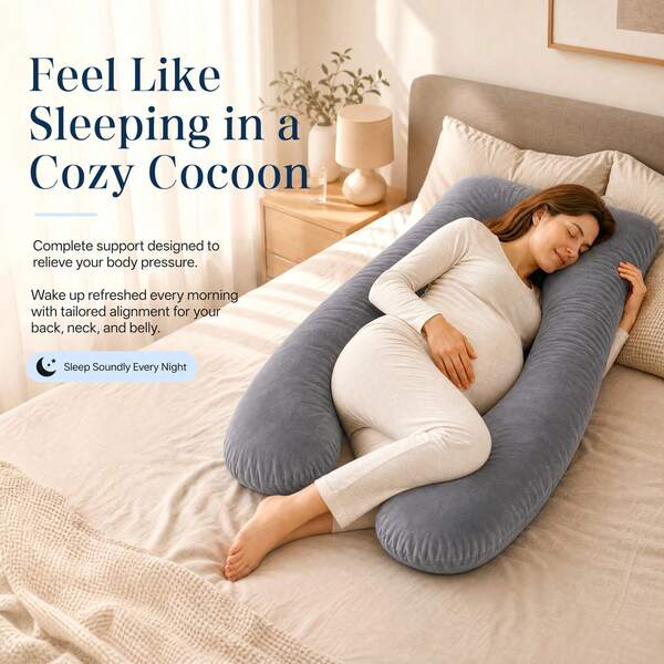 AVXLRQ Coussin de grossesse en forme de U, doux et confortable, pour soutenir le dos, la nuque et les jambes – Coussin de grossesse portable en polyester pour les futures mamans, lavable à la main ou à sec