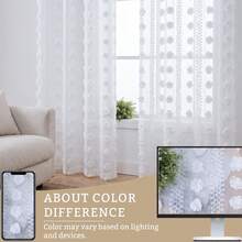 COSENNATUR 1pc White Pom Pom Striped Jacquard Semi-Sheer Curtain, Rod Pocket Design, Lightweight Soft Washable, Modern Minimalist Style, Suitable For Living Room, Bedroom, Dining Room, Office, Wedding Decor - White - View 4