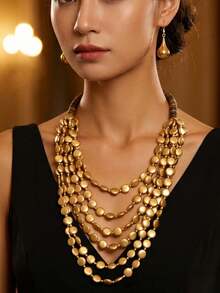 1 Set Multi-Layer Geometric Round Bead Necklace Set, Women's Jewelry Set For Party, Gathering, Daily Wear - Gold - View 9