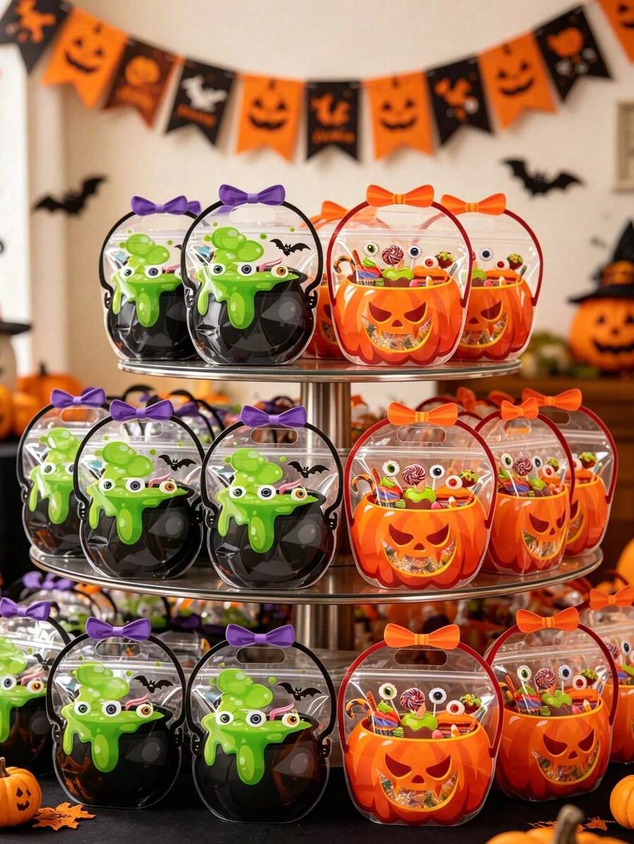 1/10 Stücke Halloween Aufstellbare Geschenktüten, Halloween Kürbis Hexe Kessel Handtaschen Geschenktüten, Halloween Party Kleine Geschenktüten Tragetaschen, Halloween Trick oder Treat Dekoration Süßigkeitentüten, Happy Halloween Dekorationen, Halloween Party Zubehör,