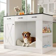 Kitchen Island With 3 Drawers, Adjustable Shelf, Pet-Friendly Area - White (120x60x90cm) - White - View 2