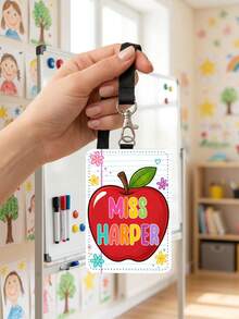 1pc Custom Teacher Name ID Badge Holder Lanyard,Personalized Pencil Apple Bow Crayon Doodle Card Sleeve,Teacher Appreciation Gift,Back To School Gift - Multicolor - View 7
