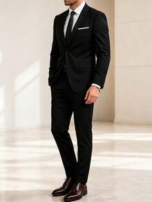 HEYKESON Men 2-Piece Formal Suit Slim Fit Blazer And Trousers Business Wedding Outfit Set - Black - View 7