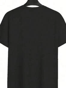 Camiseta de manga corta con cuello redondo de color negro con estampado gráfico de cita para hombre, duradera, estilo concierto, ajuste clásico - Negro - Ver 2