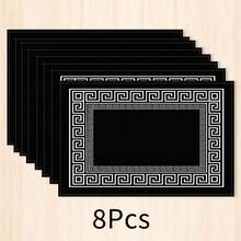 1 Peça Jogo Americano de Linho Preto e Branco, Tapete de Café da Manhã, Tapete de Café, Tapete de Xícara, Tapete de Tigela, Acessório de Decoração de Cozinha Doméstica, Jogo Americano Fácil de Limpar, Adequado para Casa, Restaurante, Decoração de Restaurante, Presente de Feriado, Presente para Amigos, Conjunto de Múltiplas Peças - Multicolorido - Visão 12