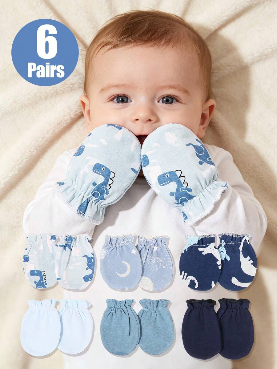 6 Pairs Baby 0-3M Multi-Color Multi-Style Anti-Scratch Mittens Newborn Protective Gloves - Multicolor - View 1