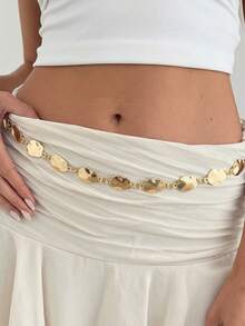 1 pieza Cadena de cintura de metal 3D con flores dobles vintage y personalizada, cinturón de cintura bohemio elegante y versátil adecuado para cualquier ocasión para mujeres - Dorado 3 - Ver 11
