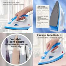 Plancha eléctrica 2026, plancha de, 1200 vatios, función de, portátil y de mano, cuenta con cinco ajustes de temperatura, elimina rápidamente los olores de la ropa (azul) - Azul - Ver 3
