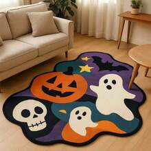 1pc Halloween Ghost Skeleton Wavy Edge Shaped Floor Mat, Decorative Rug, Floor Mat, Carpet, Living Room Rug, Bedroom Rug, Halloween Carpet - Multicolor - View 4