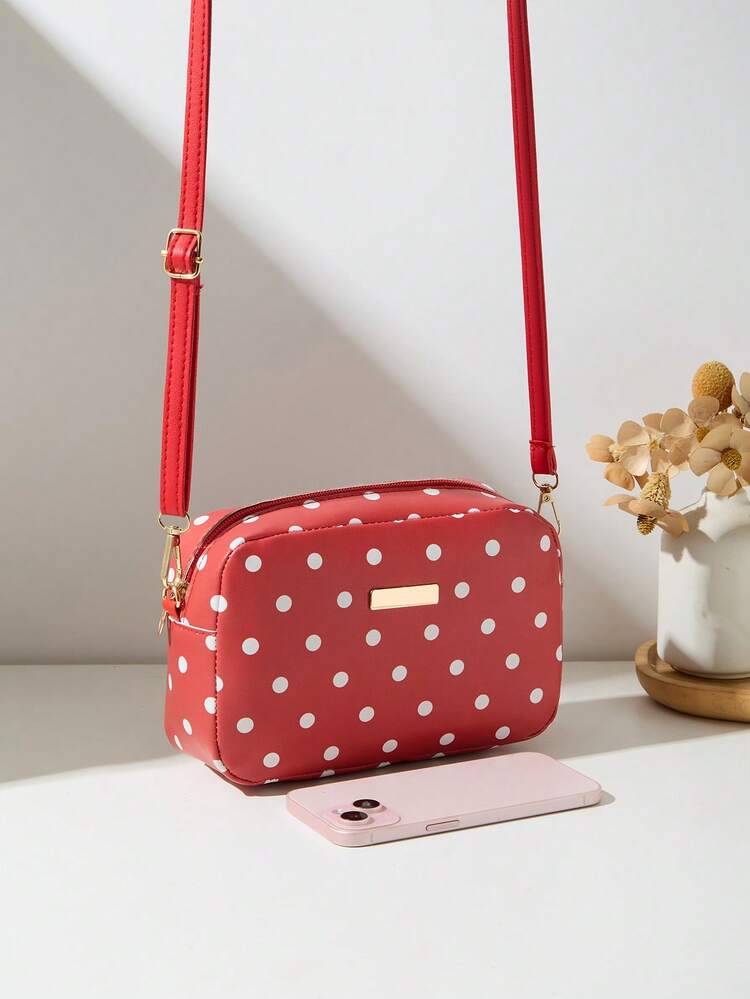 Tas Selempang Mini Wanita Motif Polkadot Modis - Merah - View 4