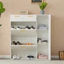 Modern Shoe Cabinet, White With Adjustable Shelves - White - View 2