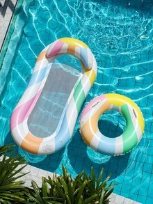 Adult Water PVC Inflatable Hammock Lounge Chair Rainbow Ice Cream Mesh Hammock Water Float, Easy To Carry, Pool Float, Summer Pool, Lake, Beach Party - Multicolor - View 4